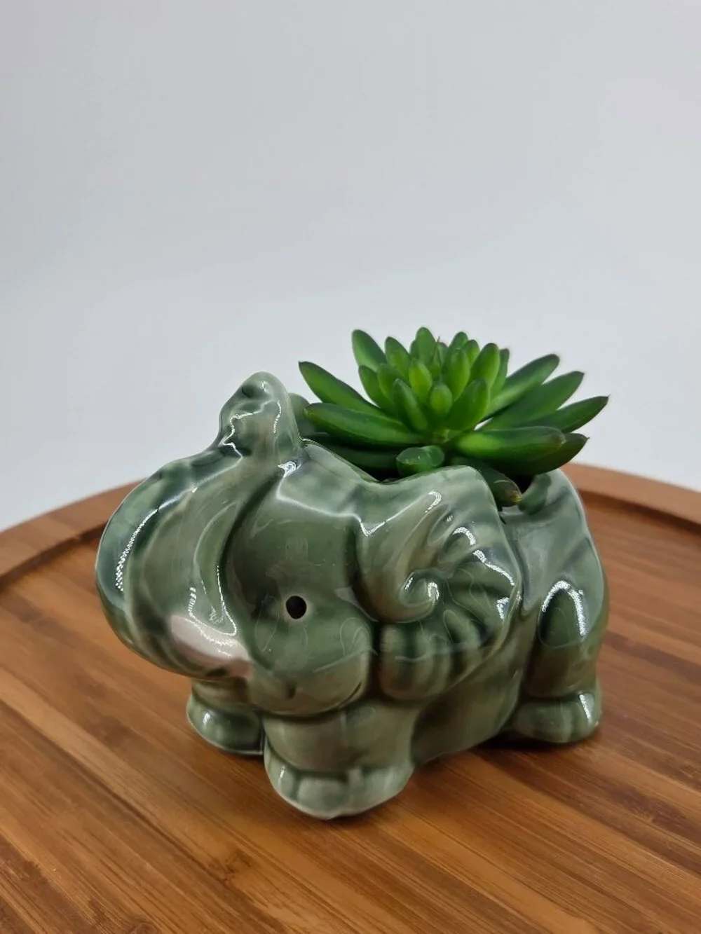 Vintage Sage Green Ceramic Elephant Planter Succulent Pot